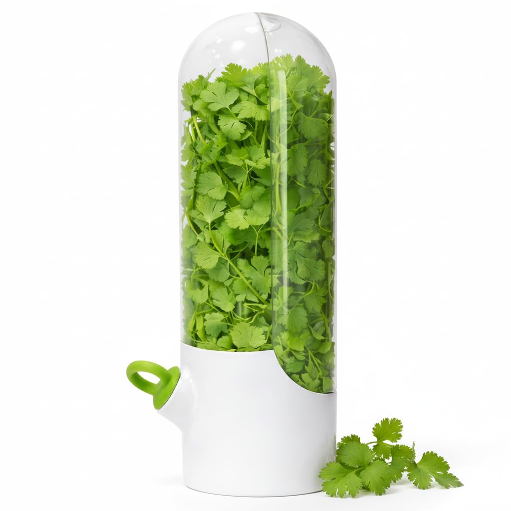 Herb Saver Pod for Fridge – Airtight Coriander & Mint Leaves Storage Container, Kitchen Organizer Box for Fresh Vegetables, Cilantro, Parsley, Garlic, Leafy Greens, BPA-Free, Multi-Compartment - Pack of 2