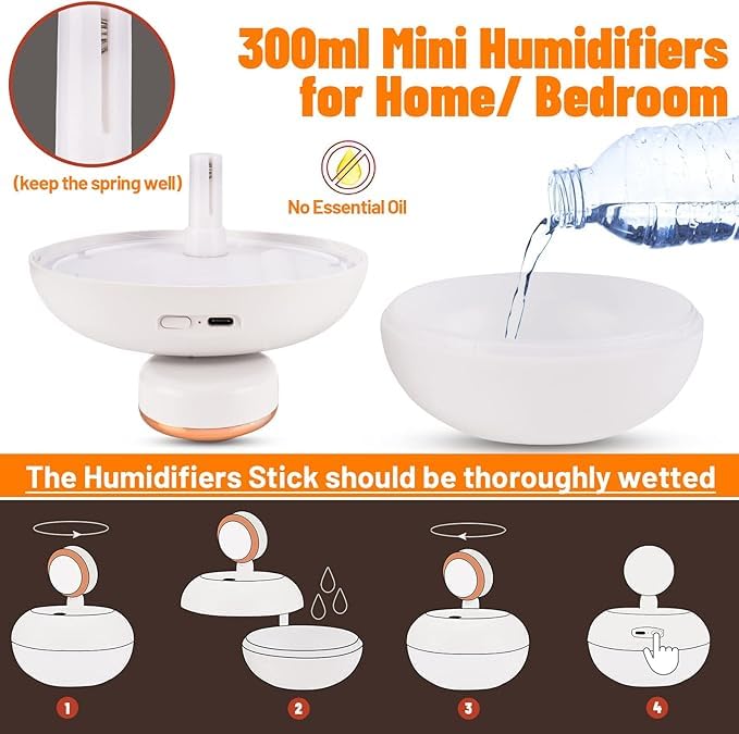 Portable Ultrasonic Humidifier With Sunset Light | 300 ml water Capacity Silent Humidifier For Children Room, Bedroom, Office Purifying Aromatherapy machine