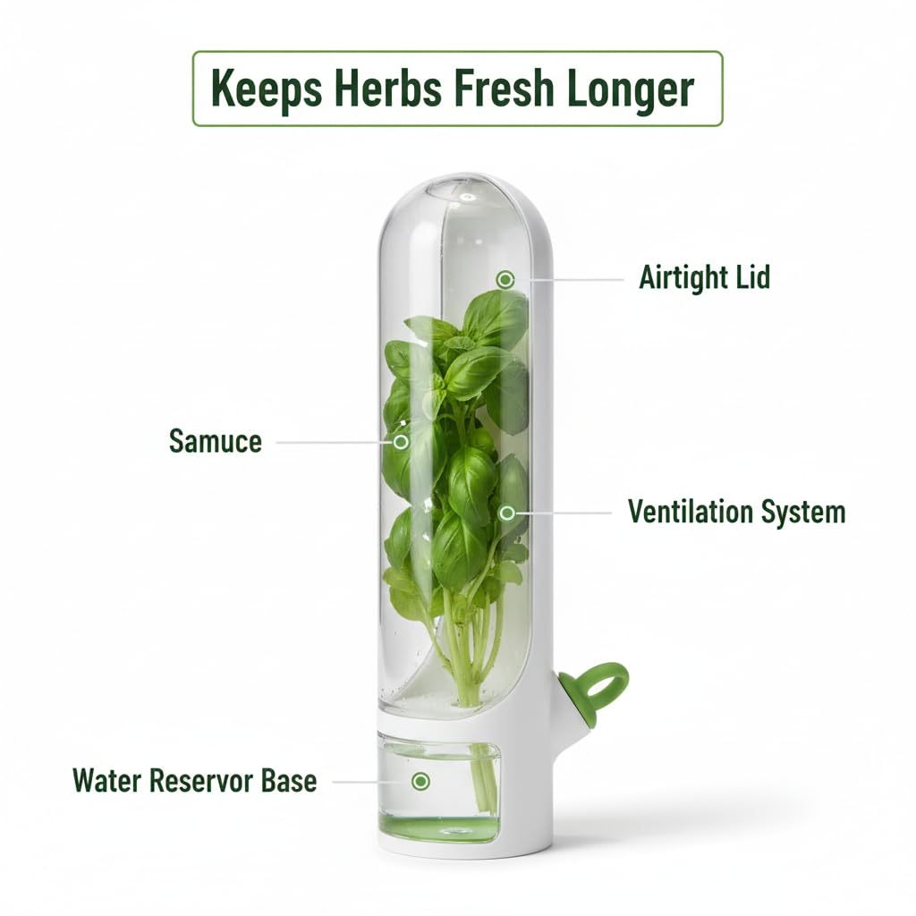 Herb Saver Pod for Fridge – Airtight Coriander & Mint Leaves Storage Container, Kitchen Organizer Box for Fresh Vegetables, Cilantro, Parsley, Garlic, Leafy Greens, BPA-Free, Multi-Compartment - Pack of 2