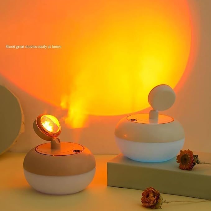 Portable Ultrasonic Humidifier With Sunset Light | 300 ml water Capacity Silent Humidifier For Children Room, Bedroom, Office Purifying Aromatherapy machine