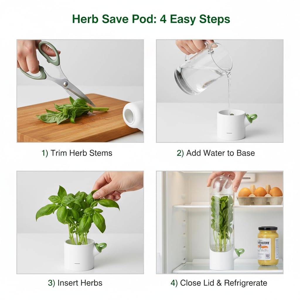 Herb Saver Pod for Fridge – Airtight Coriander & Mint Leaves Storage Container, Kitchen Organizer Box for Fresh Vegetables, Cilantro, Parsley, Garlic, Leafy Greens, BPA-Free, Multi-Compartment - Pack of 2