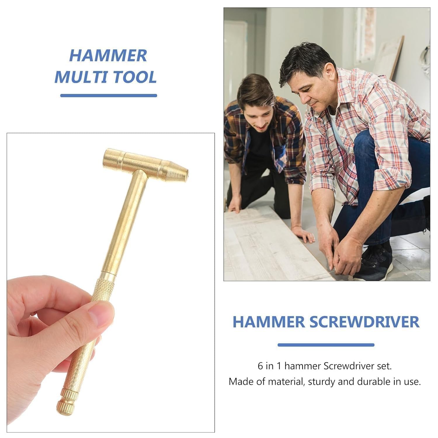Spontiq 5-in-1 Small Round Copper Hammer with Screwdriver, Bottle Opener & Repair Tools Compact Hand Tool for Home, DIY & Musical Accessories
