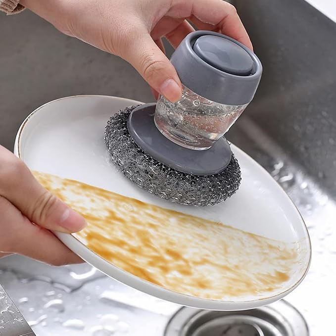 Dish Washer Brush with Push Soap Dispenser for Kitchen Tools - Pack of 1