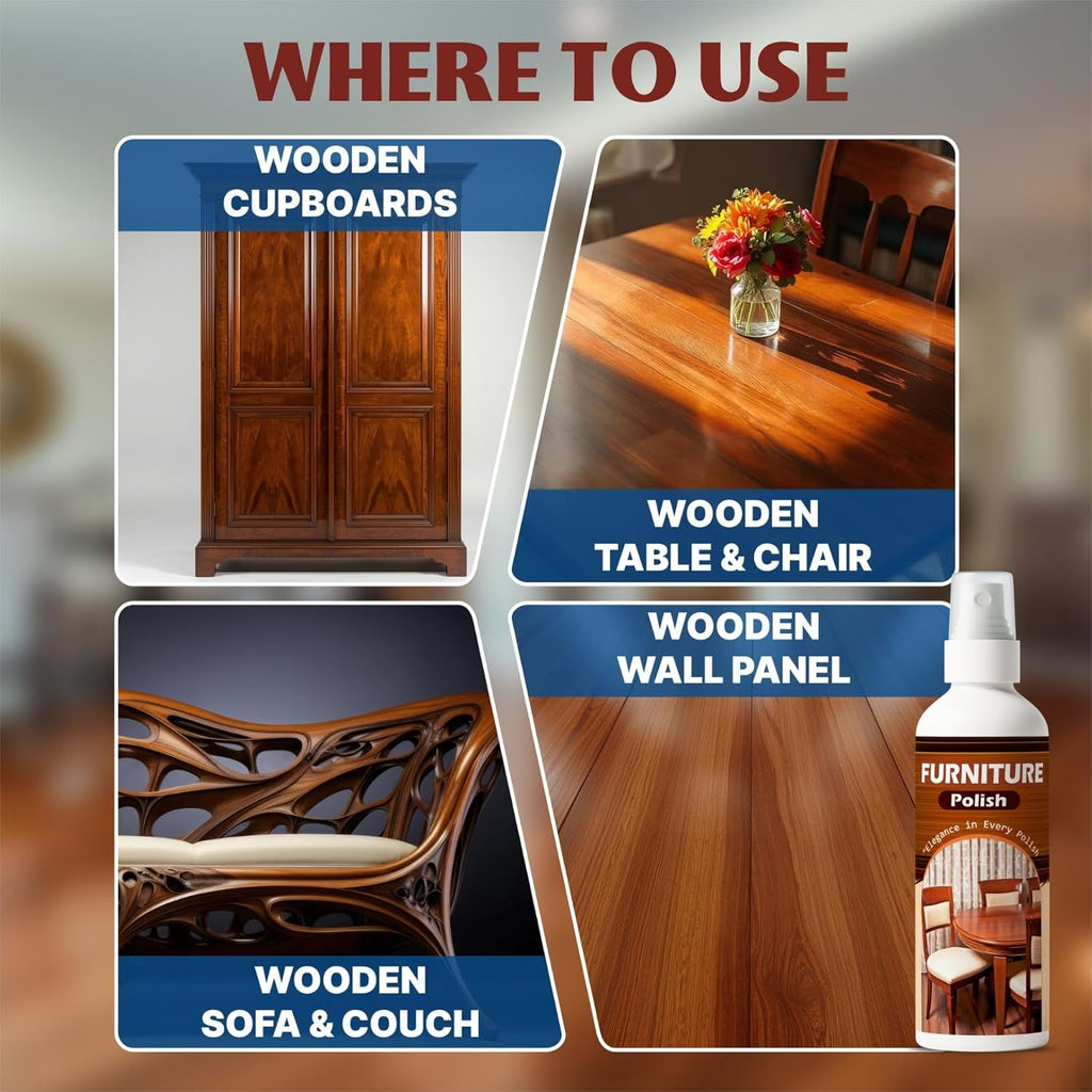 Spontiq Shine & Protect Furniture Polish Spray 100ml, Multi-Surface Wood Cleaner & Shiner for Tables, Chairs, Cabinets & More - Pack of 2