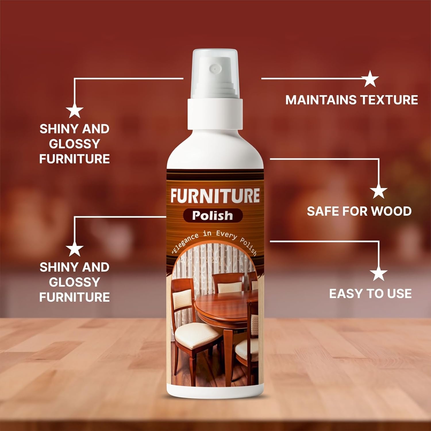 Spontiq Shine & Protect Furniture Polish Spray 100ml, Multi-Surface Wood Cleaner & Shiner for Tables, Chairs, Cabinets & More - Pack of 2