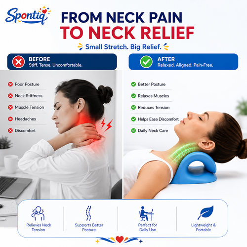 Spontiq Neck Stretcher for Pain Relief | Cervical Neck Support & Posture Corrector | Ergonomic Neck Relaxation Pillow