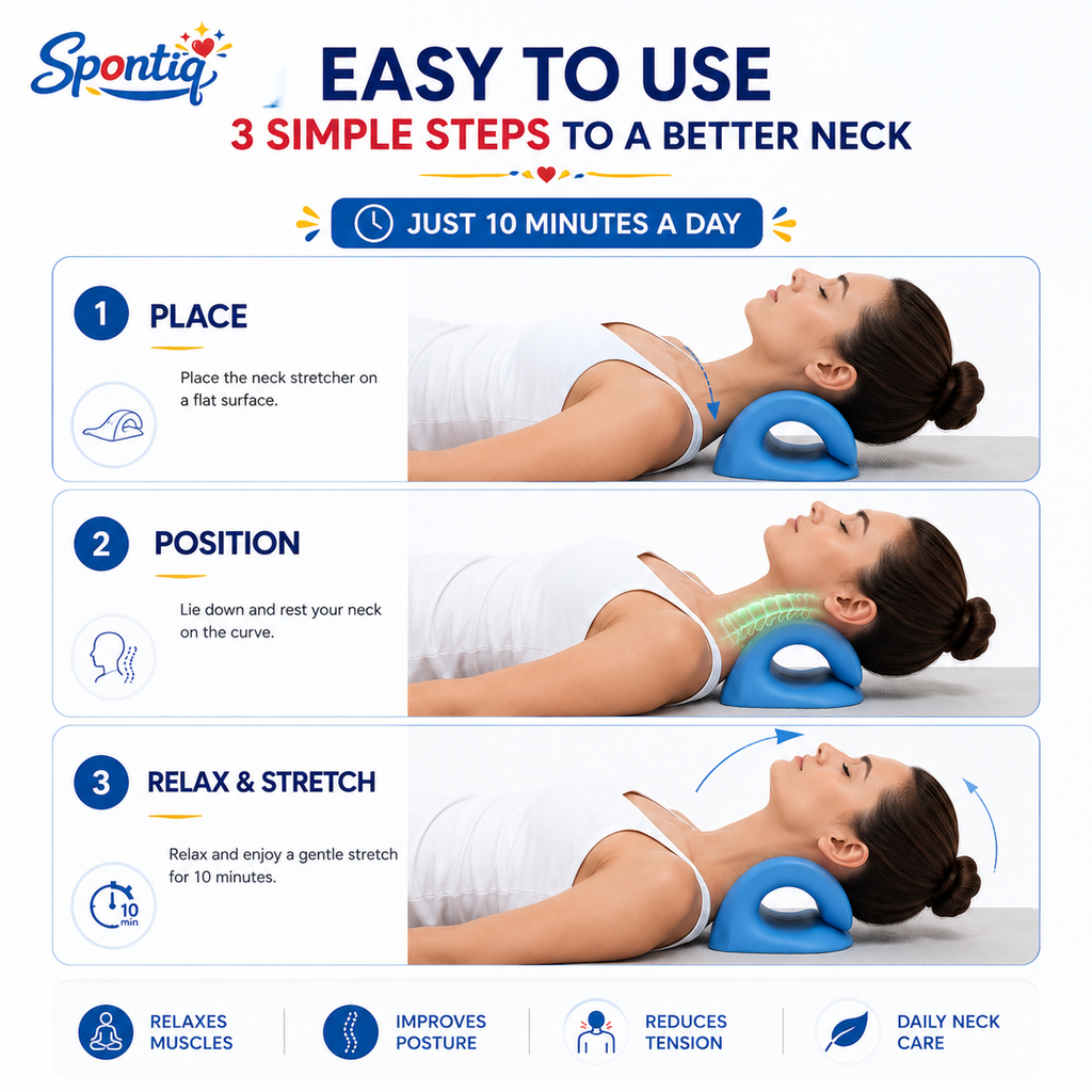 Spontiq Neck Stretcher for Pain Relief | Cervical Neck Support & Posture Corrector | Ergonomic Neck Relaxation Pillow