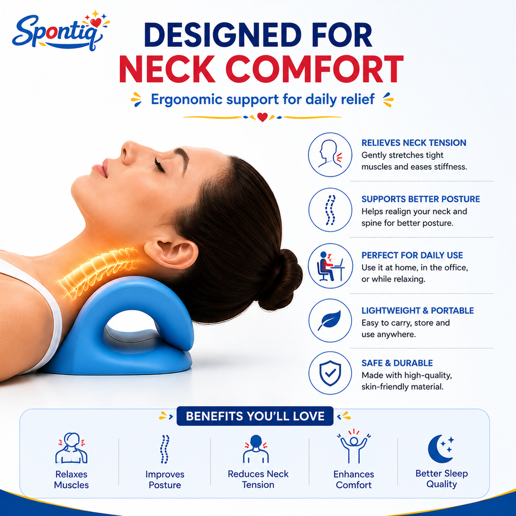 Spontiq Neck Stretcher for Pain Relief | Cervical Neck Support & Posture Corrector | Ergonomic Neck Relaxation Pillow