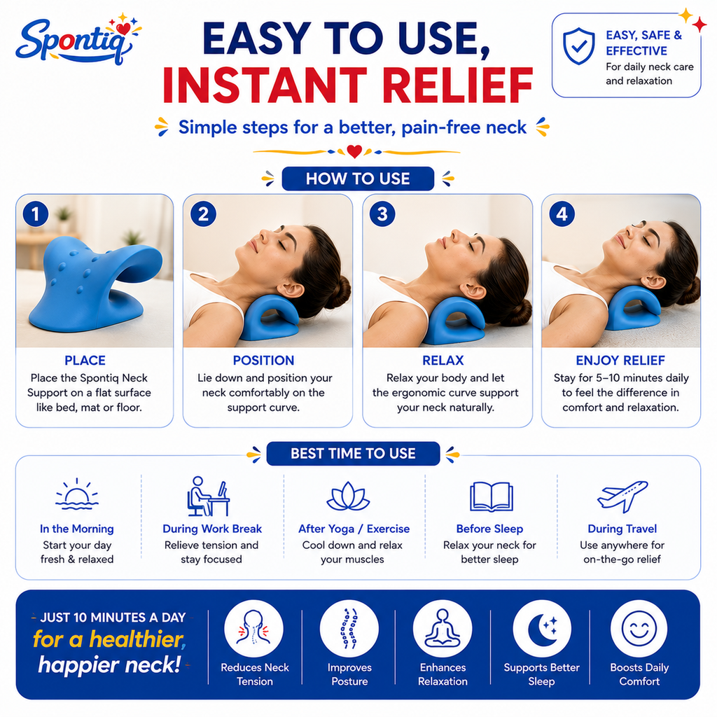 Spontiq Neck Stretcher for Pain Relief | Cervical Neck Support & Posture Corrector | Ergonomic Neck Relaxation Pillow