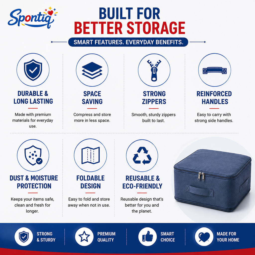 Spontiq Self-Compression Storage Organizer | Save Up To 40% Space Without Vacuum