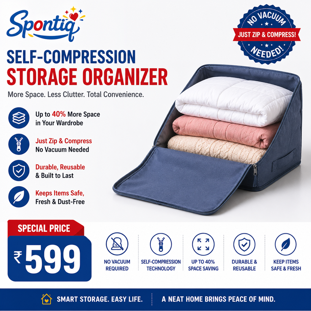 Spontiq Self-Compression Storage Organizer | Save Up To 40% Space Without Vacuum