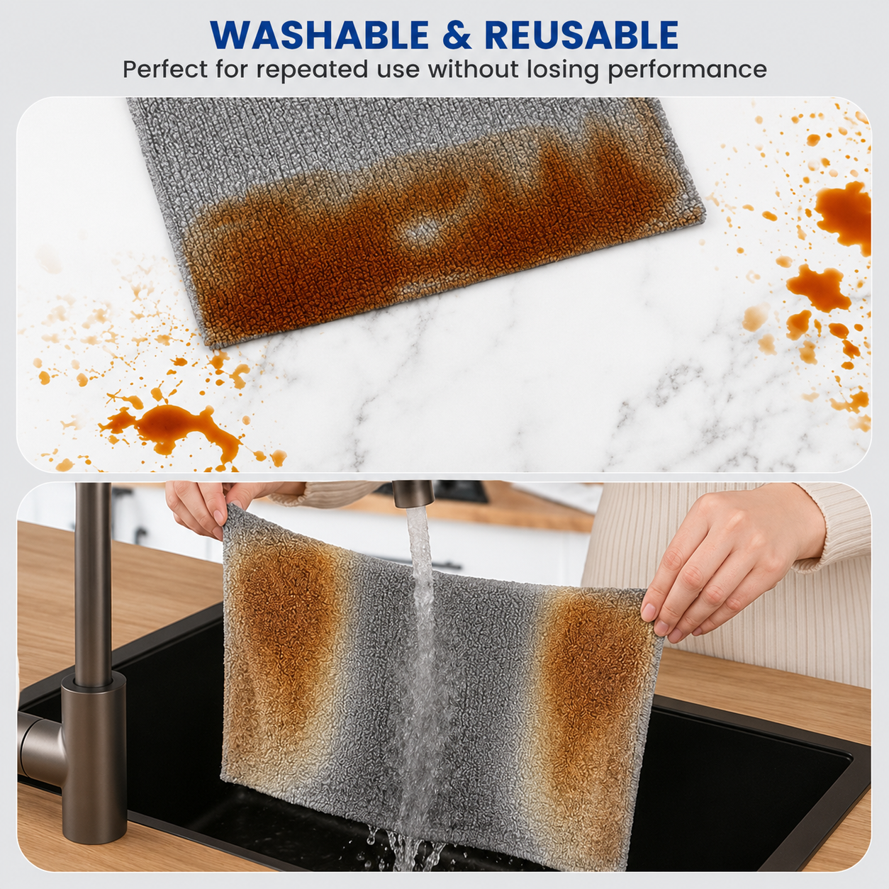 Spontiq Reusable Microfiber Cleaning Roll | Ultra Absorbent Multi-Surface Cleaning Cloths | Washable, Lint-Free & Streak-Free | 20 Sheets