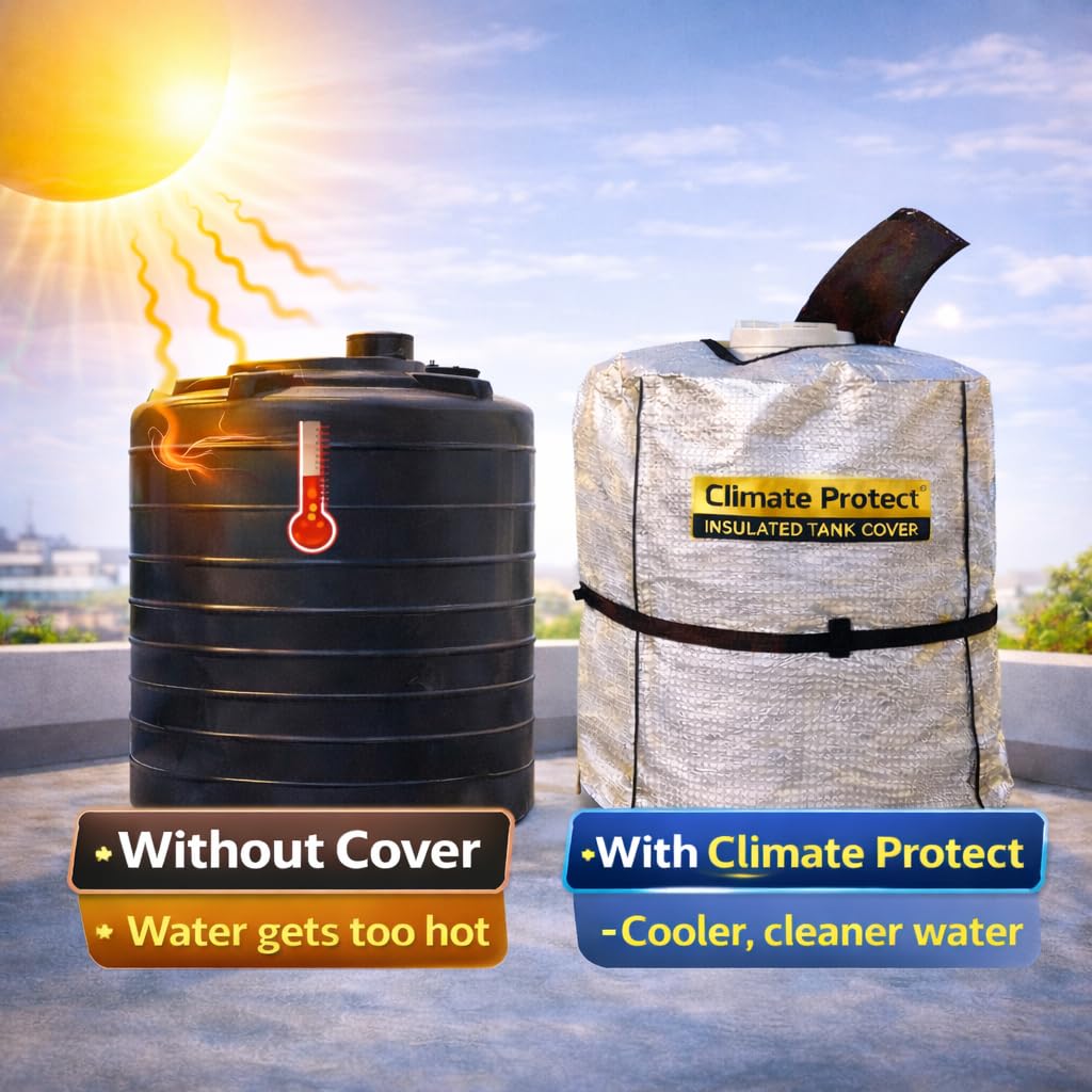 Spontiq 3-Layer Insulated Water Tank Cover | Protects from Heat, Cold & Algae | Durable Oxford Fabric 4MM | Includes Nylon Belt & 4 Side Velcro Openings